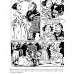 Black and white pen and ink comic illustration depicting Lovelace and Babbage