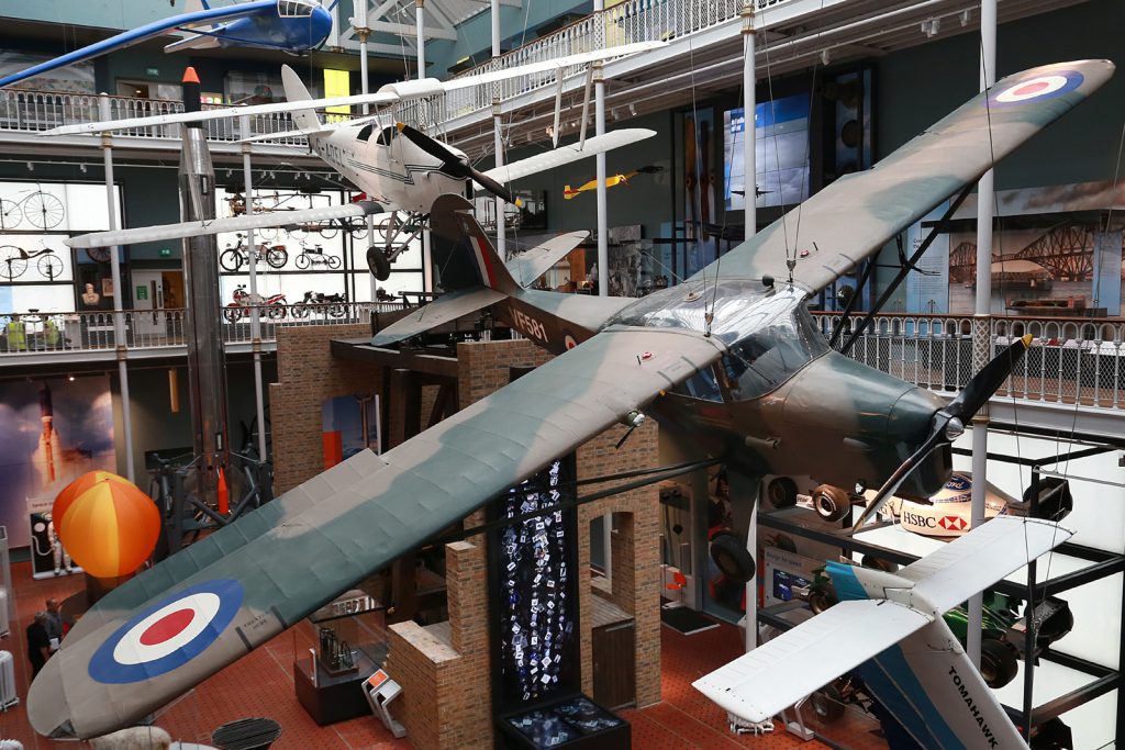 Hanging aircraft at the Science and Technology Galleries at the National Museum of Scotland