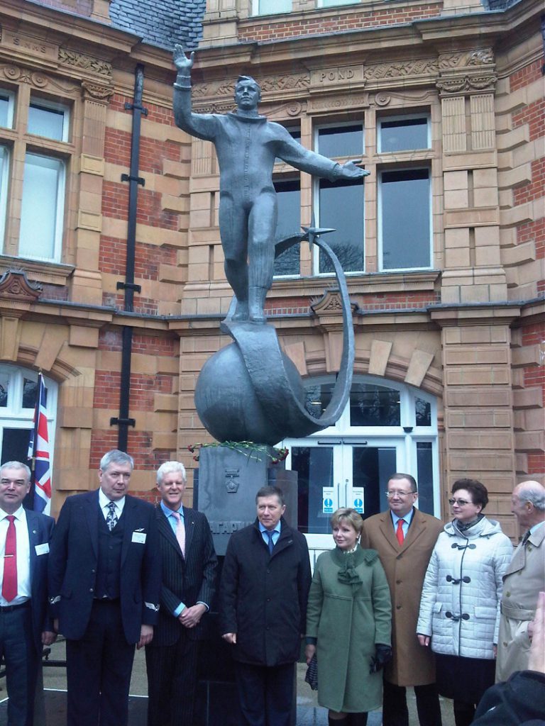 Colour photograph of the unveiling of the Yuri Gagarin statue at Greenwich London