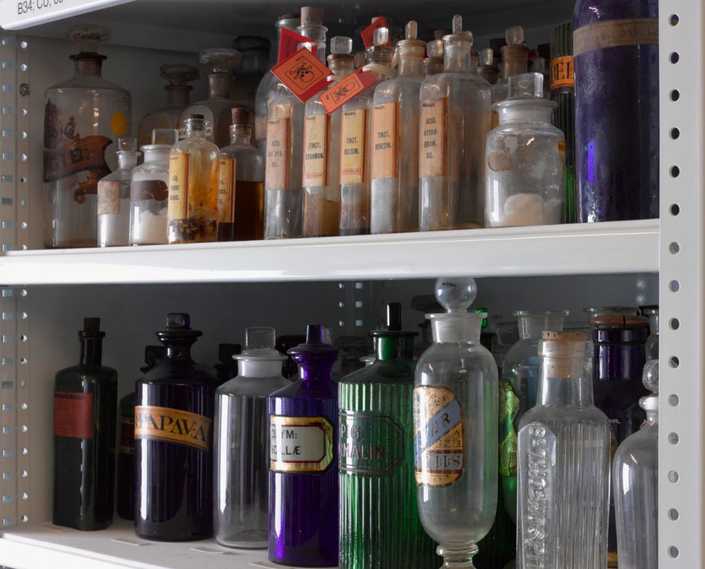 Colour photograph of historical medicinal bottles