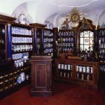 Colour photograph of the recreated diorama of an historic pharmacy