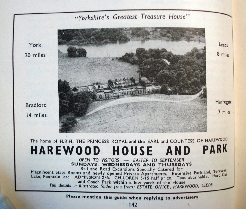 Advertisment for Harewood House and Park in a British Railway tourist booklet from nineteen fifty seven