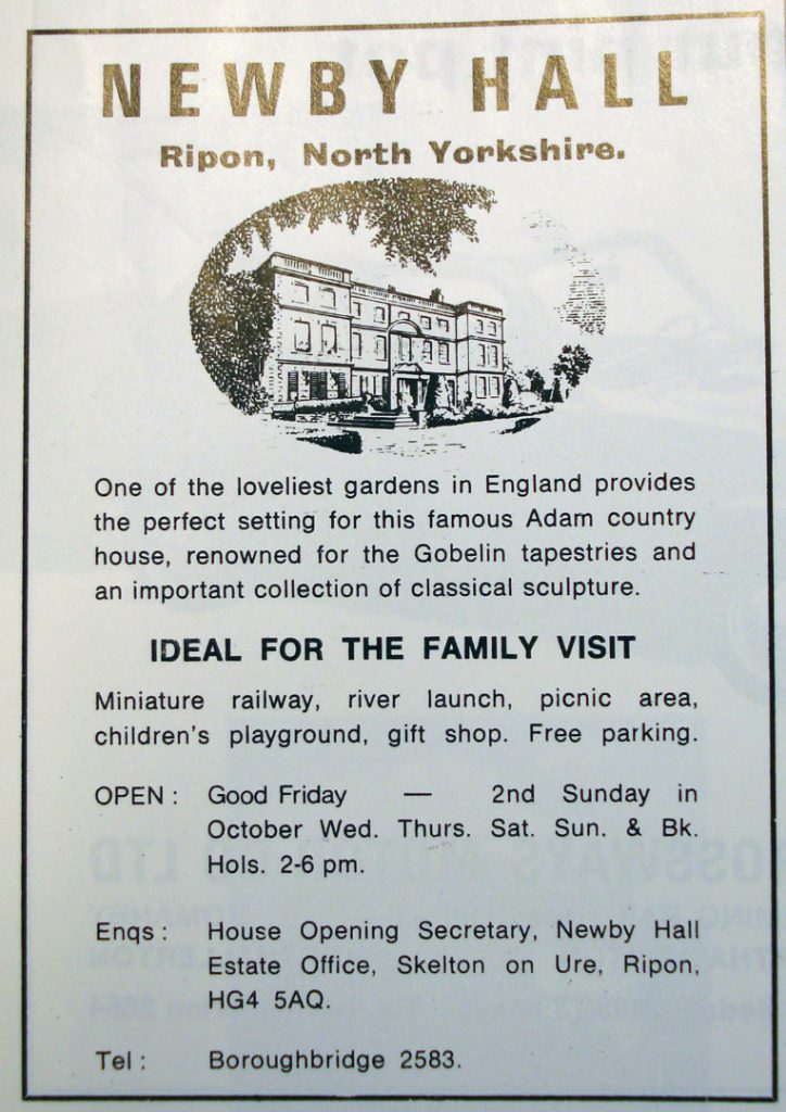 Tourism advertisement for Newby Hall in North Yorkshire
