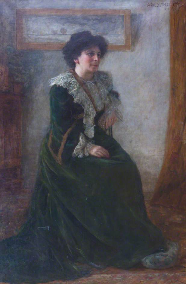 Pastel portrait of Hertha Ayrton seated before the artist