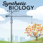 Computer graphic showing a crane and a tree against a blue sky with the title Synthetic Biology Project