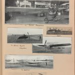Page from a scrap book showing paper cuttings of different types of early 20th century monoplanes
