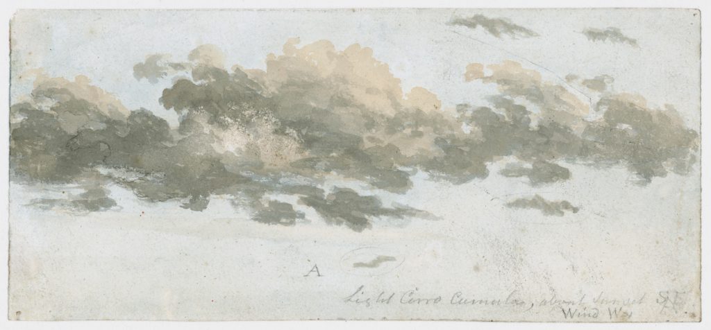 A watercolour painting of a cloud entitled light cirro cumulus about sunset