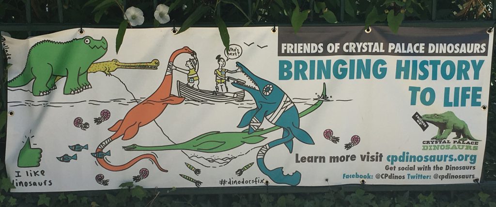 Colour photograph of an information poster from Friends of Crystal Palace dinosaurs
