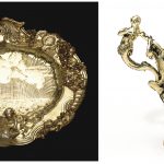Colour photographs of a silver gilted dish and ewer from the eighteenth century