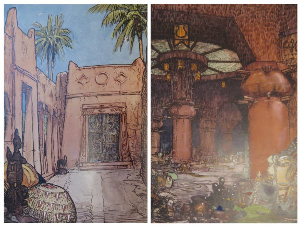 Painted illustrations of the interior of a Gold Coast walled city