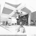 Artists impression of the iron and steel gallery constructed in the nineteen fifties at the Science Museum London