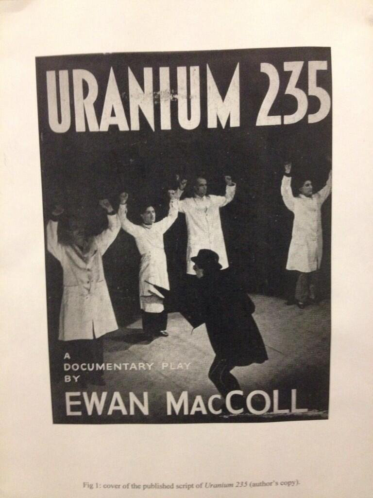 Cover of the published script of Uranium 235 a documentary play by Ewan MacColl