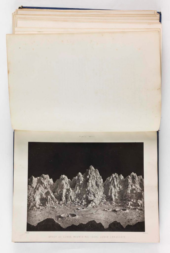 Photograph in a book of a plaster model of imaginary lunar mountains