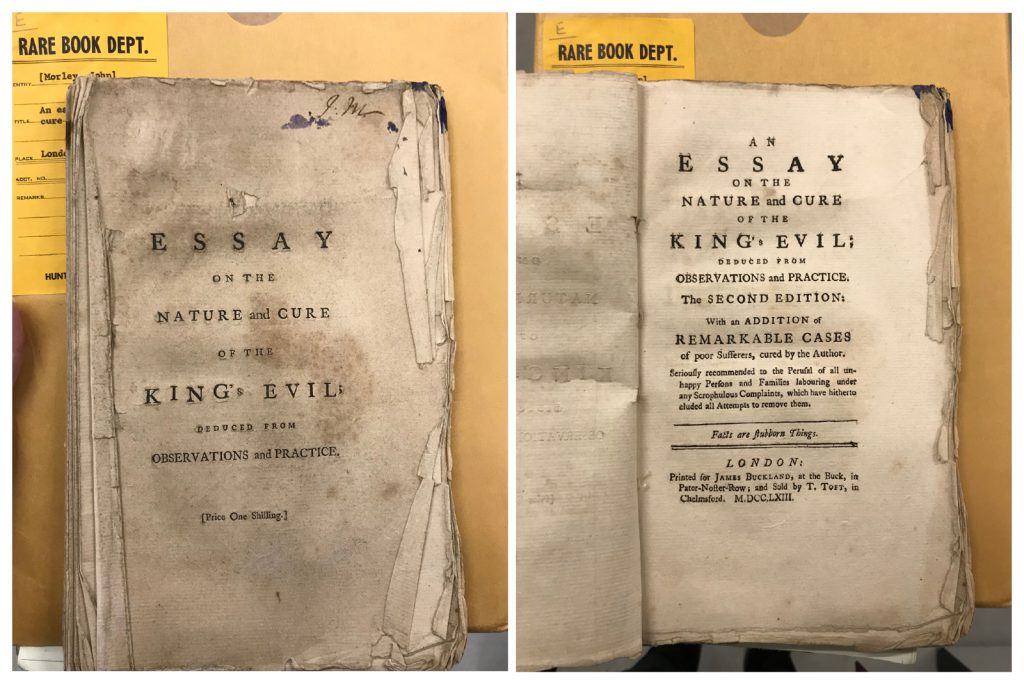 Title pages of the second edition of an Essay of the Nature and Cure of Scrophulous Disorders