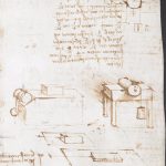 Colour photograph of a page of Leonardo da Vincis Codex Arundel sketch book