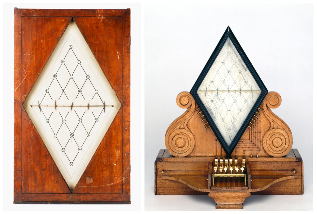 Colour photographs of two  five needle telegraphs made by Cooke and Wheatstone