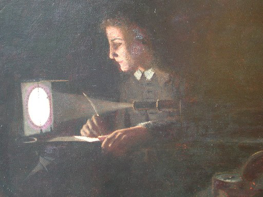 Oil painting of Jeremiah Horrocks witnessing the transit of Venus via a telescopic projection onto white paper