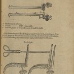 Historical book illustration showing bullet extraction instruments