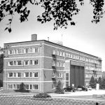 Black and white photograph of the National Institute of Oceanography building in 1953
