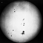 A black and white photograph from 1917 of the sun showing sunspots on the surface