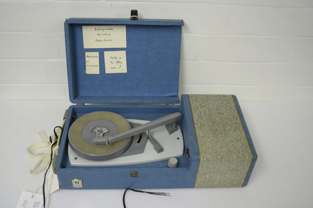 Colour photograph of a portable record player