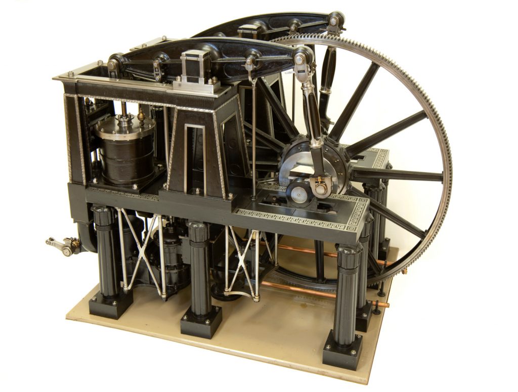 Colour photograph of a model of a beam engine from 1840