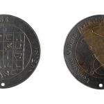 Colour photograph of the front and reverse sides of a coin amulet
