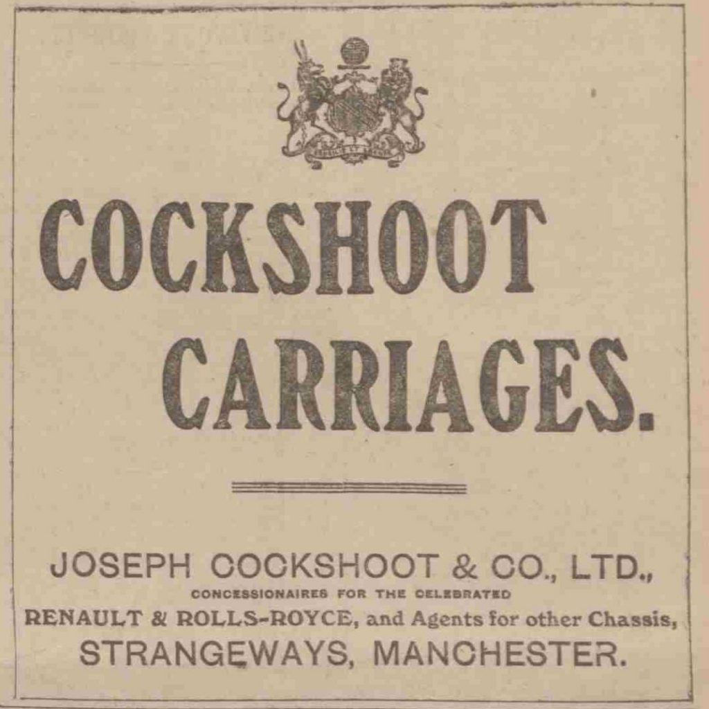 Newspaper advertisment for Cockshoot Carriages in Manchester