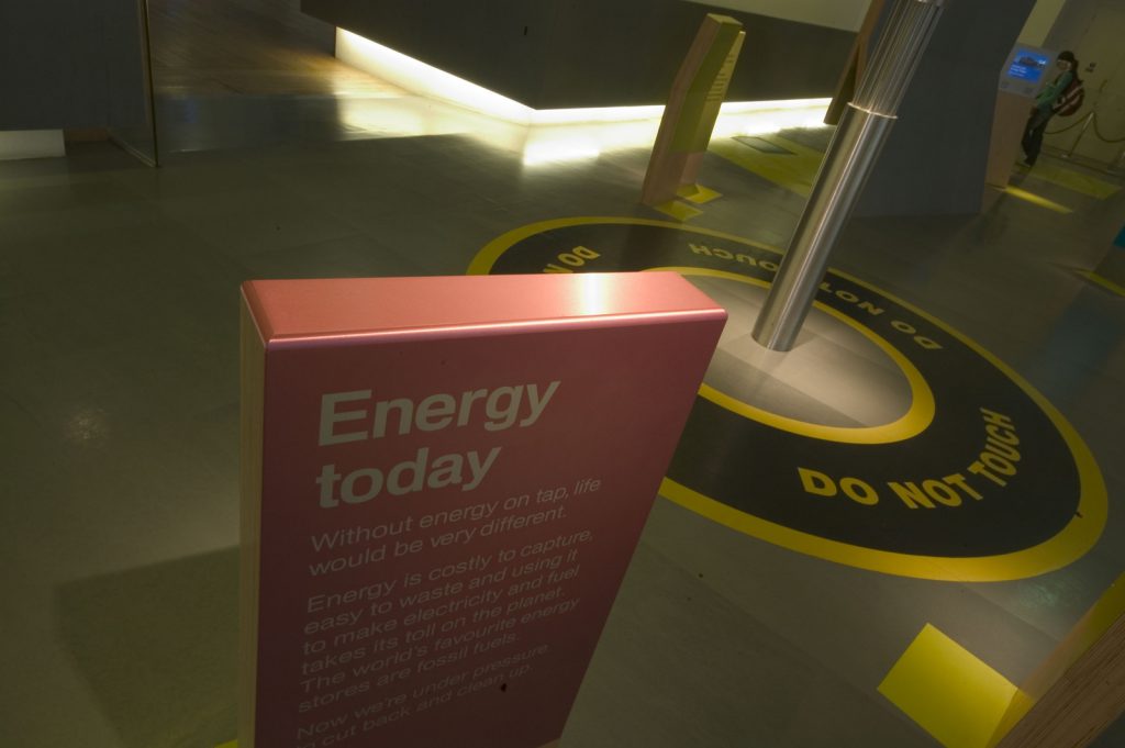 Colour photograph of a section of the Energy gallery in the Science Museum London