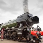 Colour photograph of the Flying Scotsman steam locomotive following renovation