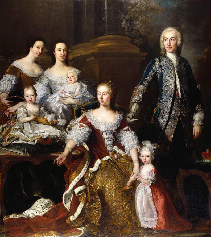 An oil painting of Augusta, Princess of Wales with members of her family and household