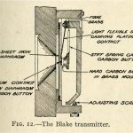 Black and white pen and ink drawing of a cross section of a Blake transmitter