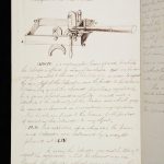 Pen and ink notes and a sketch of a shoulder mounted instrument for using a telescope on a ship from 1824