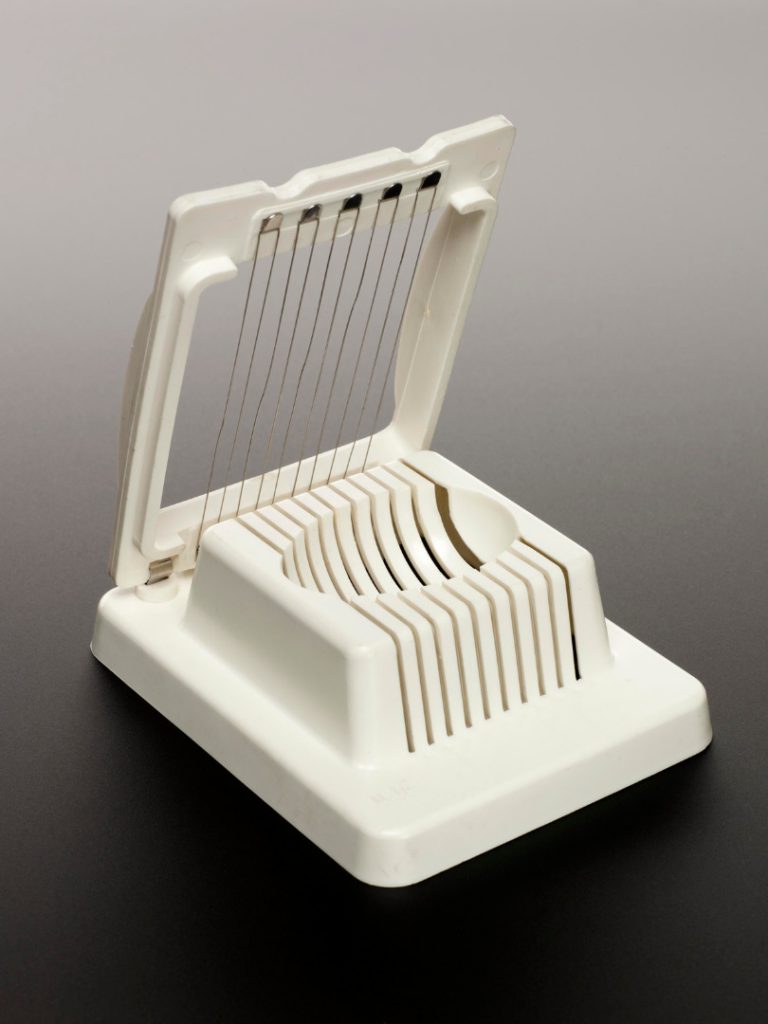 Colour photograph of an egg slicer modified to make sound