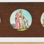 A Copper Plate Slider by Carpenter and Westley showing scripture Subjects The Flight into Egypt the Holy Family and Saint John and Christ and the Woman of Samaria