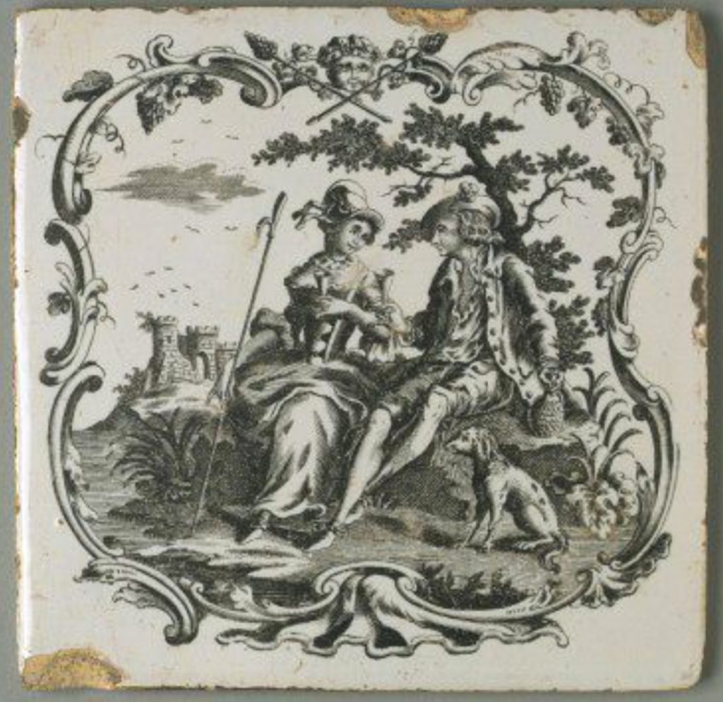 An earthenware tile with transfer printed decoration by Sadler and Green