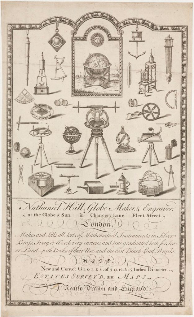 Advertising leaflet for Nathaniel Hill globe makers and engraver