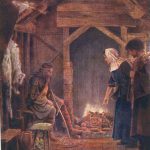 Postcard reproduction of a painting of Alfred the Great visiting a neatherds cottage
