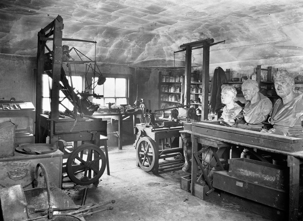 Interior of James Watt?s workshop showing machinery