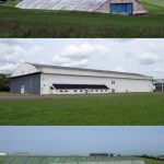 A set of three colour photographs showing the outdoor storage warehouse units at Wroughton