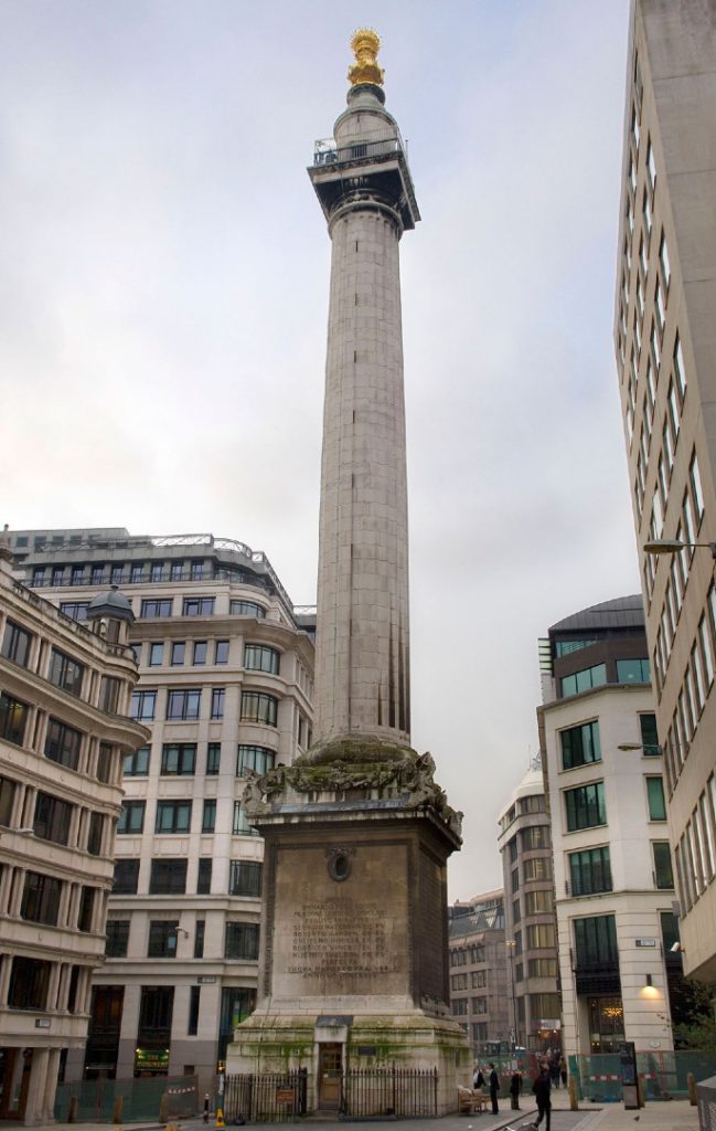 Colour photograph of Sir Christopher Wren's Monument to the Great Fire of London