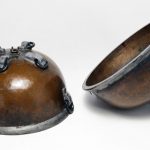 Photograph of an 1876 copy of Magdeburg Hemispheres from 1660 ? two hollow semi spheres used for demonstrating the suction of a vacuum