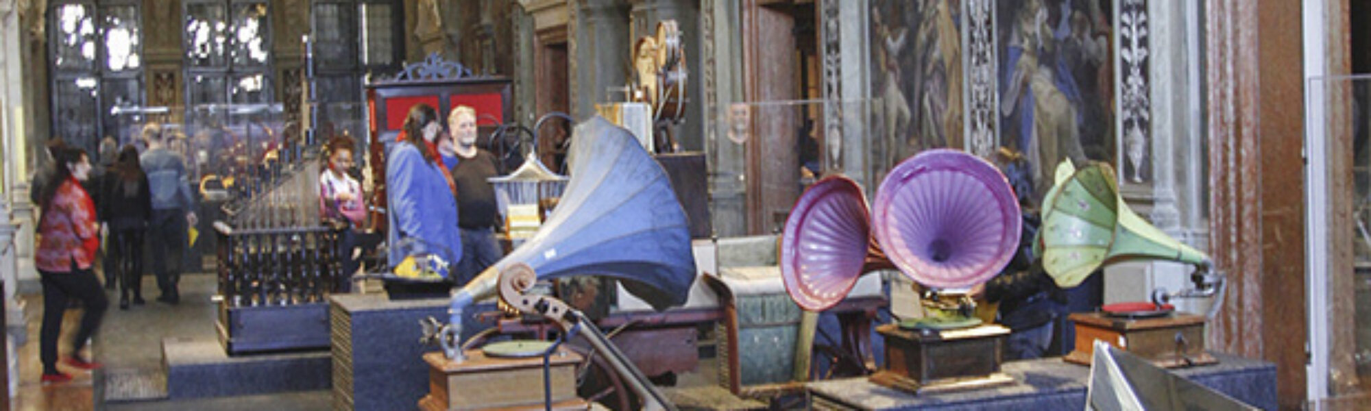 Colour photograph of exhibits in the Art or Sound exhibition within the Fondazione Prada museum in Venice