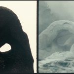 Film still composite of two photographs showing natural holes in rock and ice
