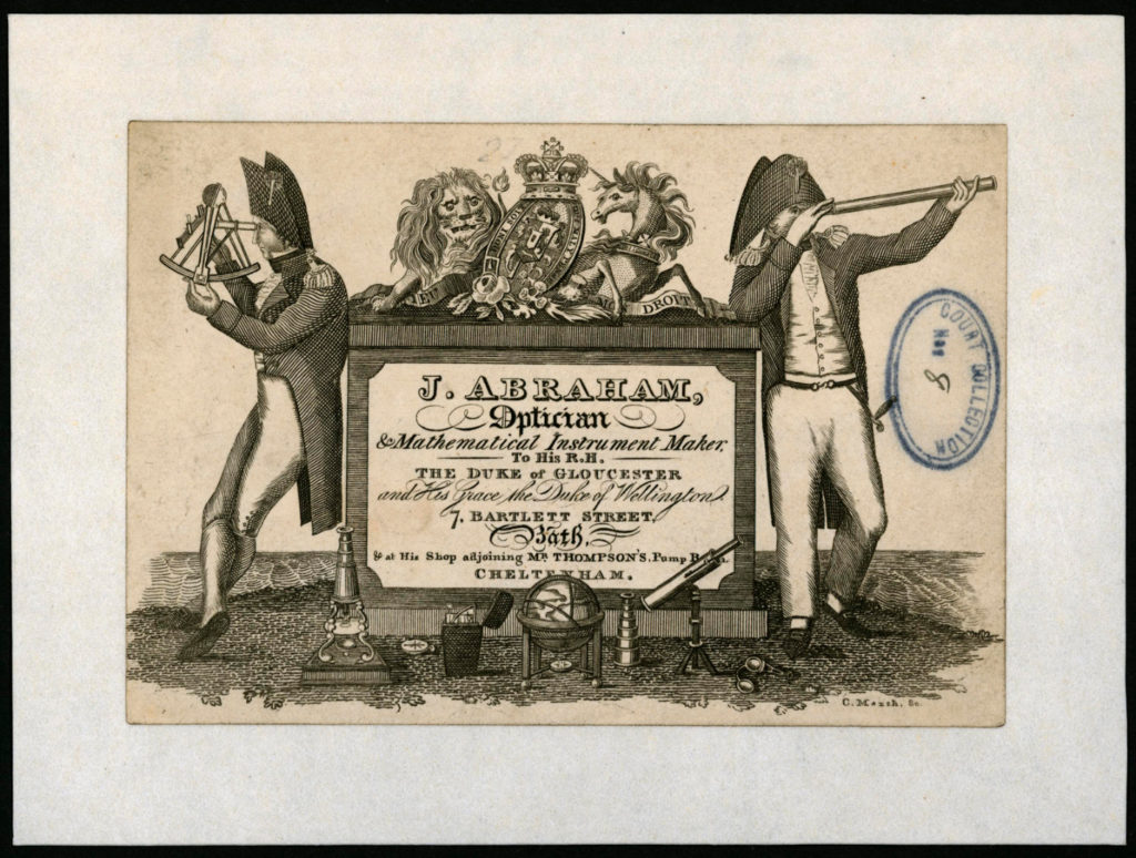 Trade card for nineteenth century optician and mathematical instrument maker