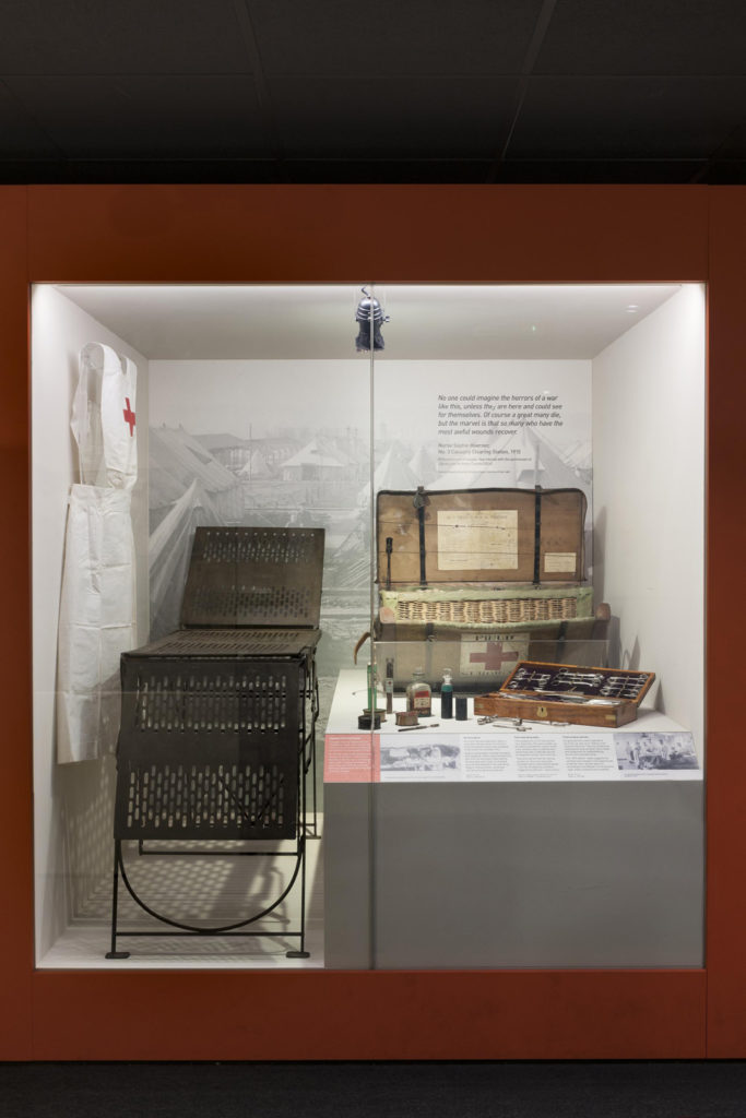 Colour photograph of a Wounded exhibition object display case