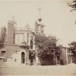 Sepia photograph of Flamsteed House and the courtyard of the Royal Observatory Greenwich mid nineteenth century