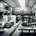 Black and white photograph of the Education Collection at the South Kensington Museum including the Transit Circle