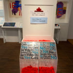 Colour photograph of a token bin in the Wales Is exhibition gallery