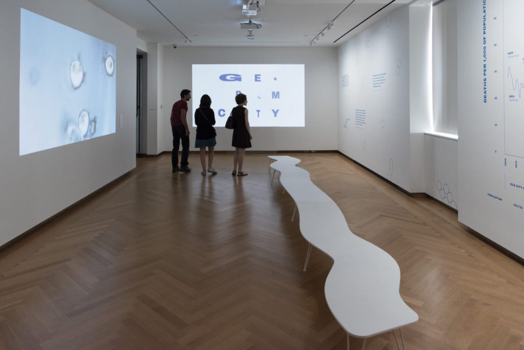 Photograph of an installation view in the Germ City exhibition